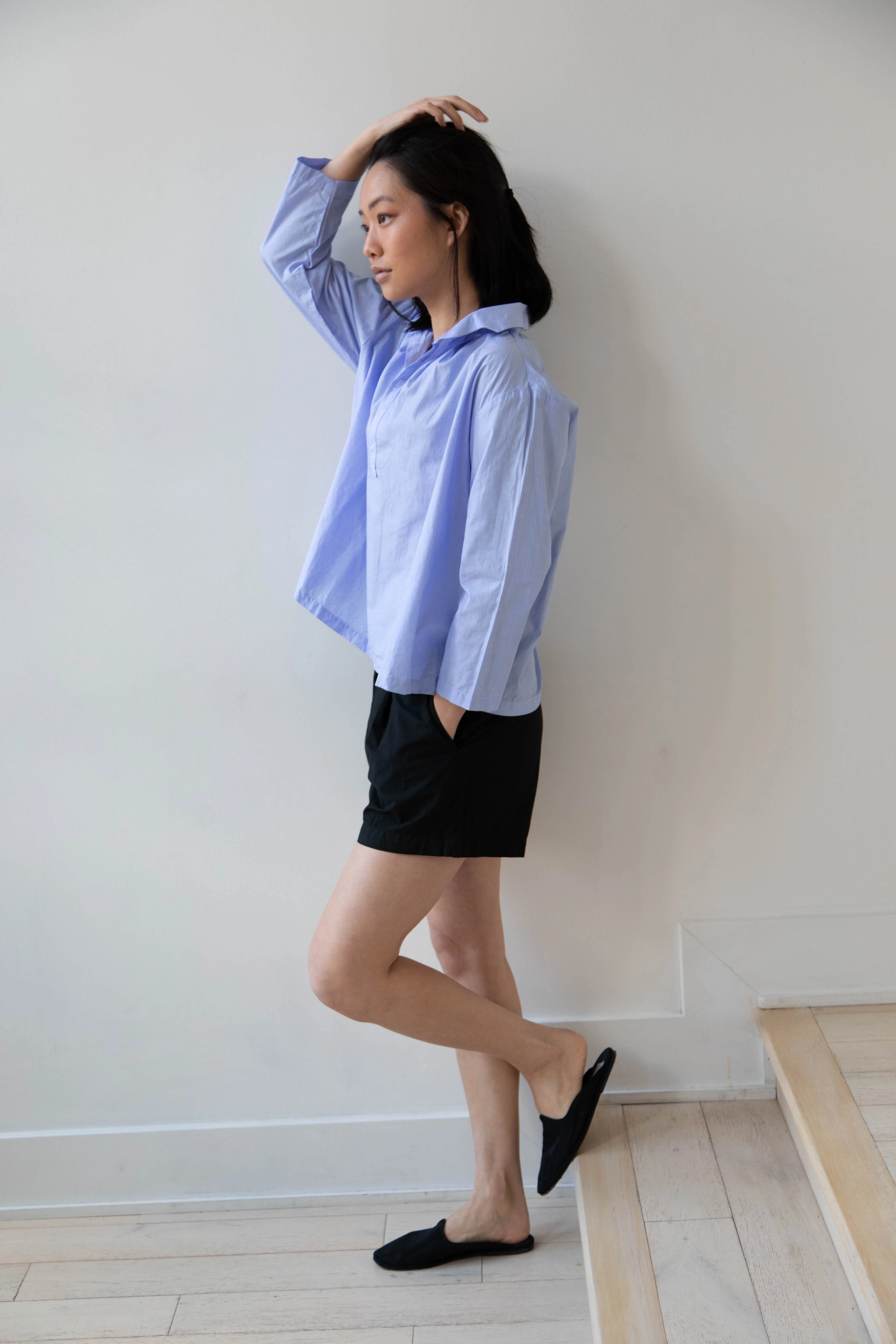 Gallego Desportes | Petite Collar Blouse in Sky Blue - Image 12