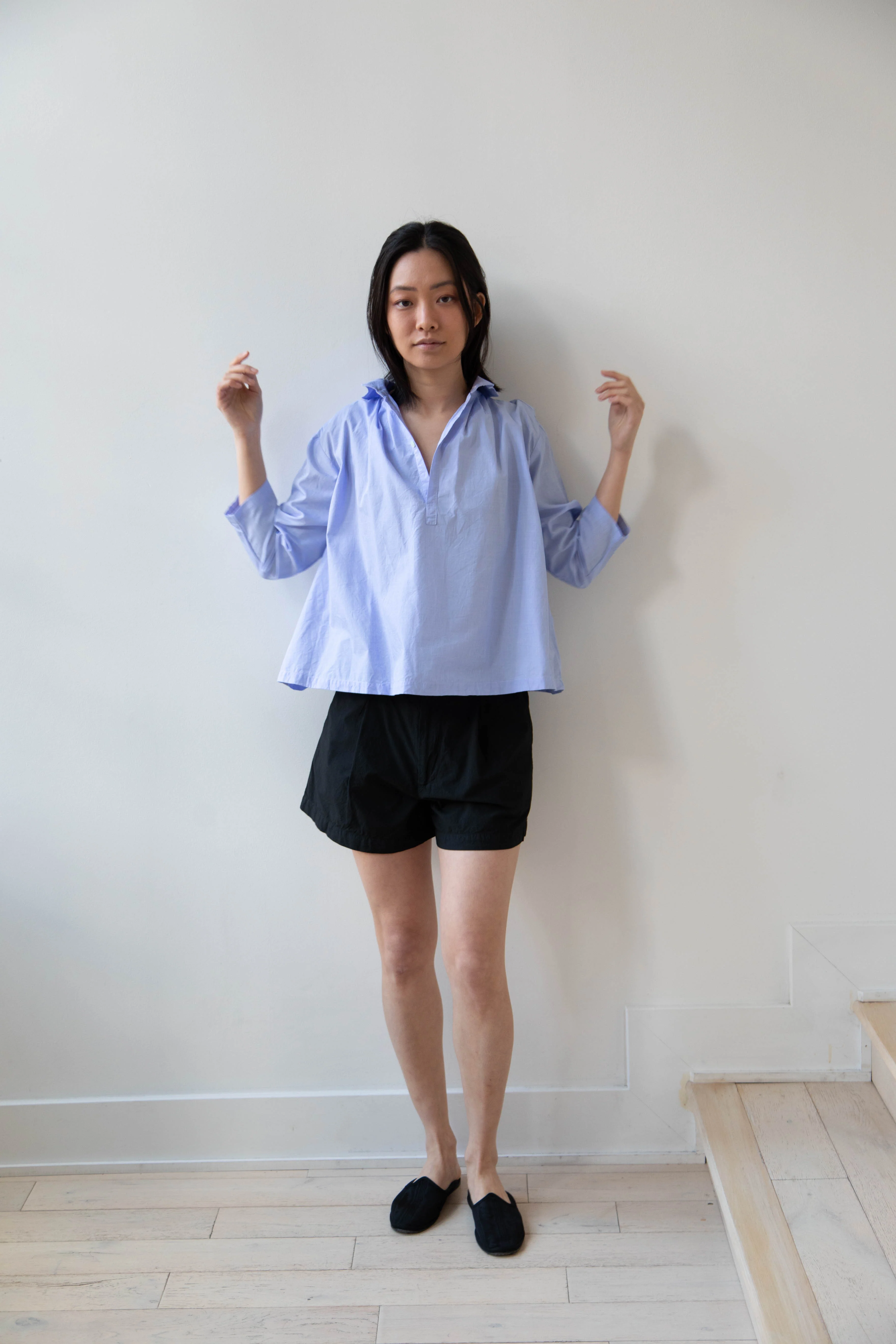 Gallego Desportes | Petite Collar Blouse in Sky Blue - Image 6