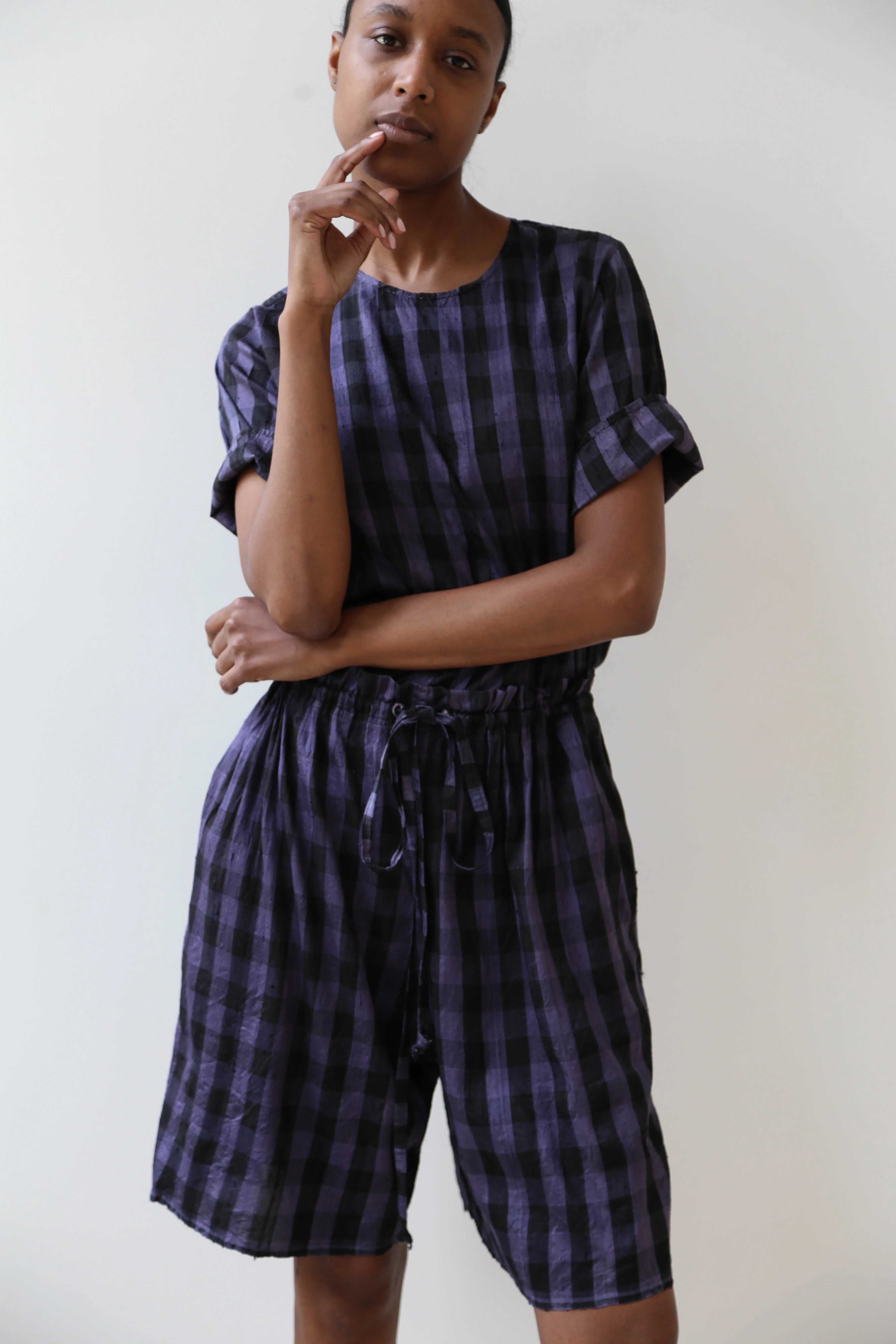 rennes Silk Set in Black & Blackberry Check - Image 3