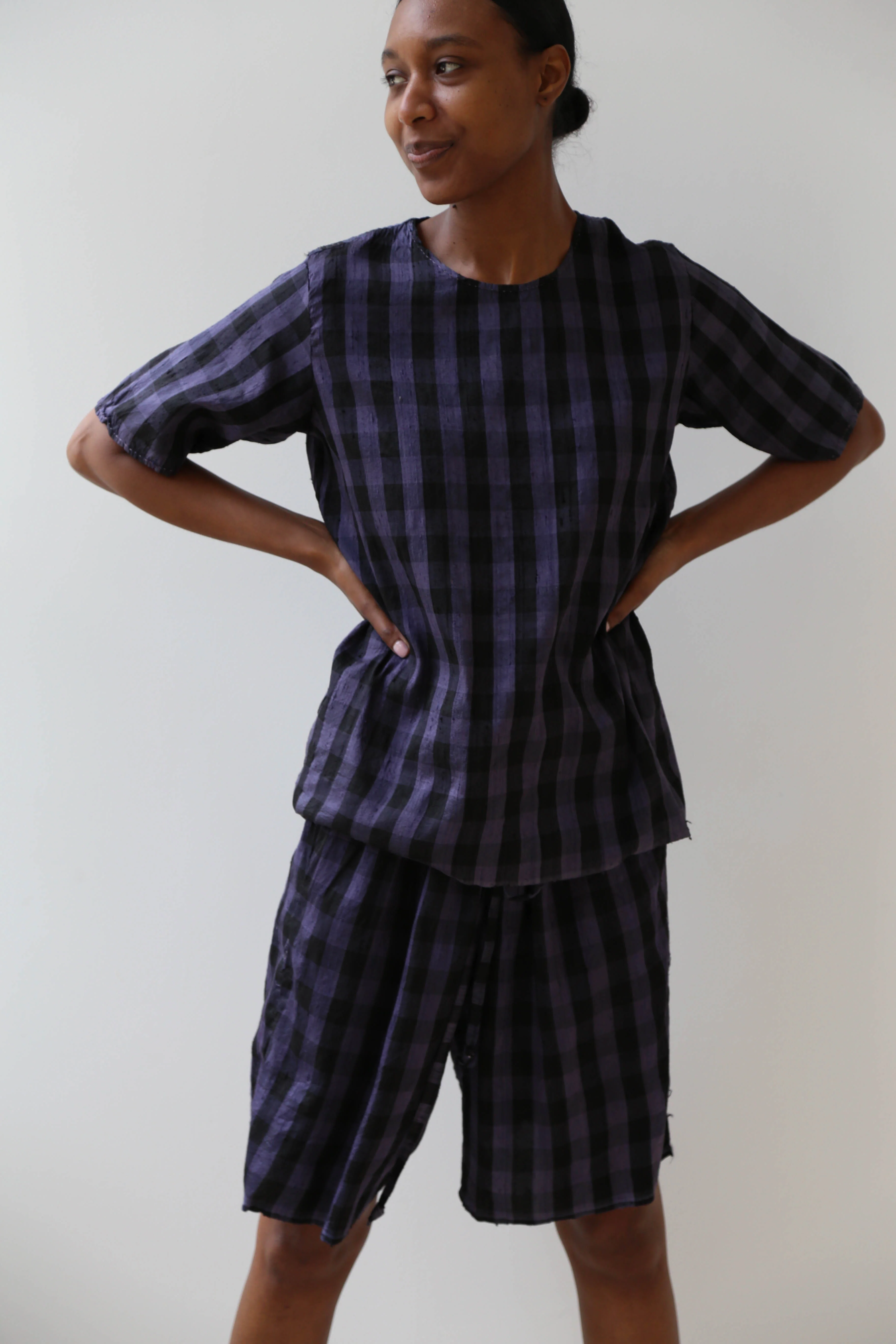 rennes Silk Set in Black & Blackberry Check - Image 4