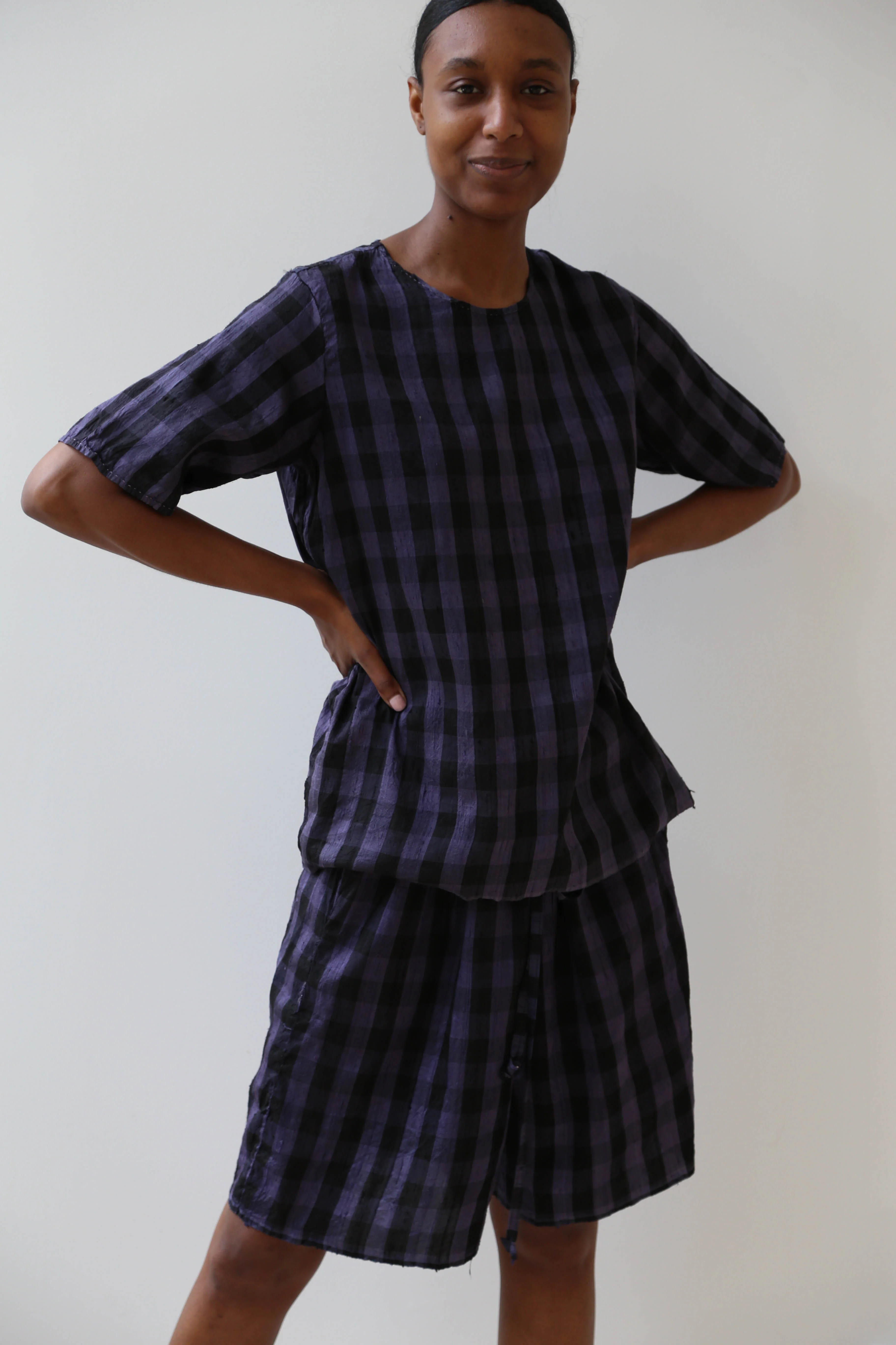 rennes Silk Set in Black & Blackberry Check - Image 5