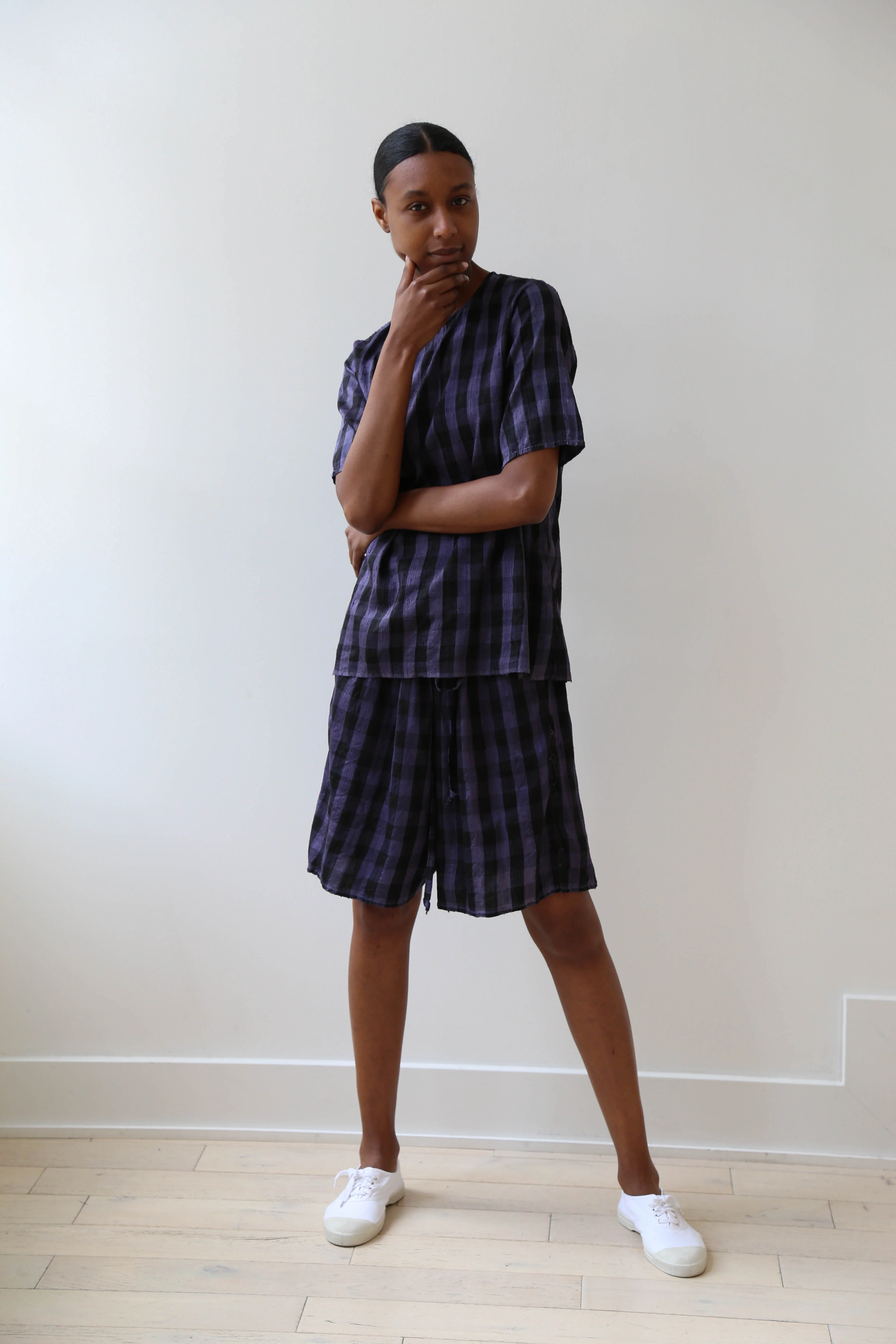 rennes Silk Set in Black & Blackberry Check - Image 8
