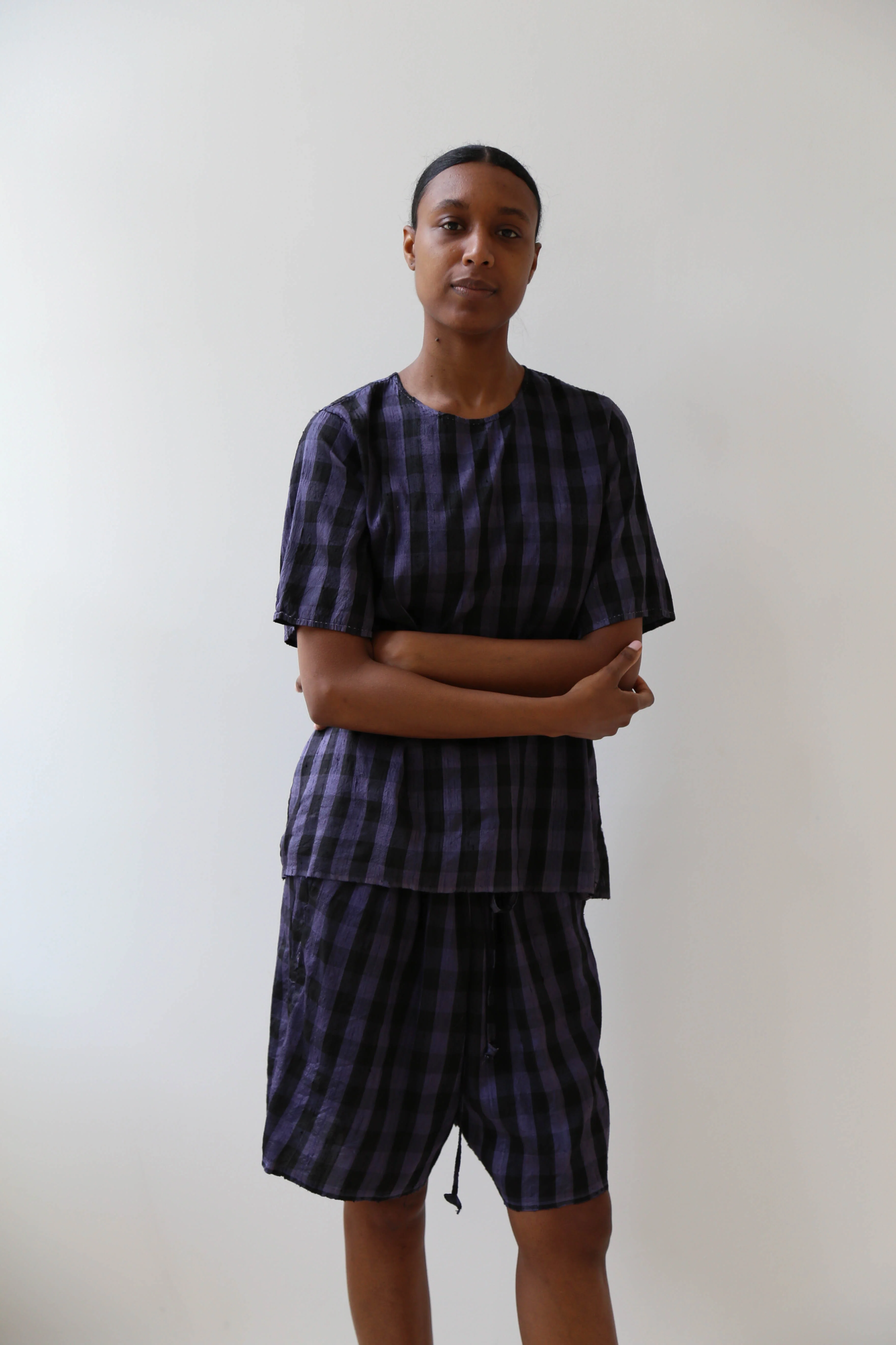 rennes Silk Set in Black & Blackberry Check - Image 9
